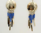 Sterling Southwestern Dreamcatcher Dangle Earrings- Vintage, 2 1/2" L - Lapis
