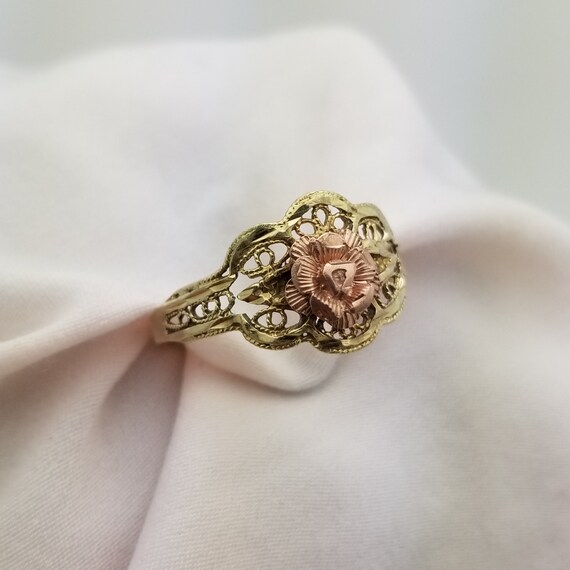 10K Rose and Yellow Gold Filigree Ring, Vintage, … - image 3