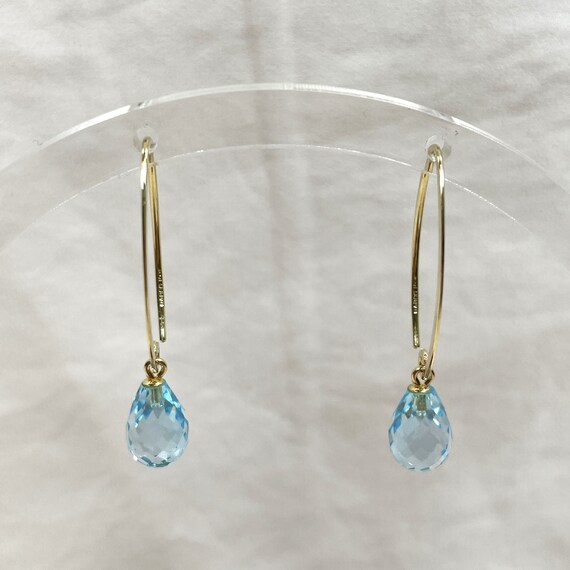 14K Blue Topaz Dangle Earrings, Vintage, Checkerb… - image 5