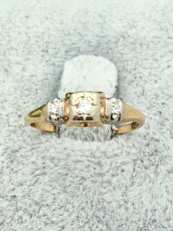 14K Gold Retro Diamond Engagement Ring- Vintage, 1