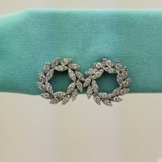 14K White Gold Wreath Diamond Earrings, .75TCW, P… - image 1