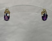 10K Yellow Gold Amethyst Stud Earrings- 1.3 TCW- Vintage, Estate, Natural Gems, February Birthstone, Purple Studs