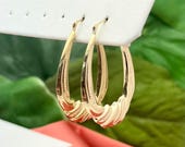 Vintage 1980’s 14K Yellow Gold Milgrain Large Elongated Hoop Earrings-1 7/16“L