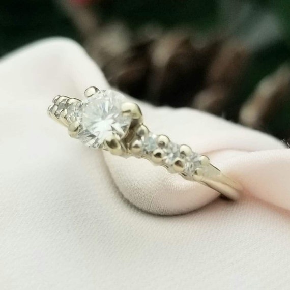 14K White Gold and 7 Stone Diamond Engagement Rin… - image 4