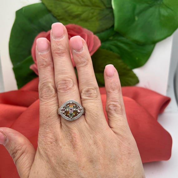 Silver Multi-Gemstone Cluster Ring-Sterling Silve… - image 2