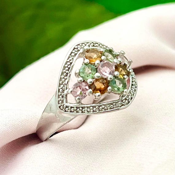 Silver Multi-Gemstone Cluster Ring-Sterling Silve… - image 3
