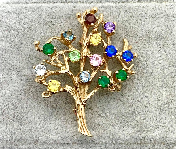 14K Gold Family Tree Brooch Vintage Estate Gemstone Tree | Etsy