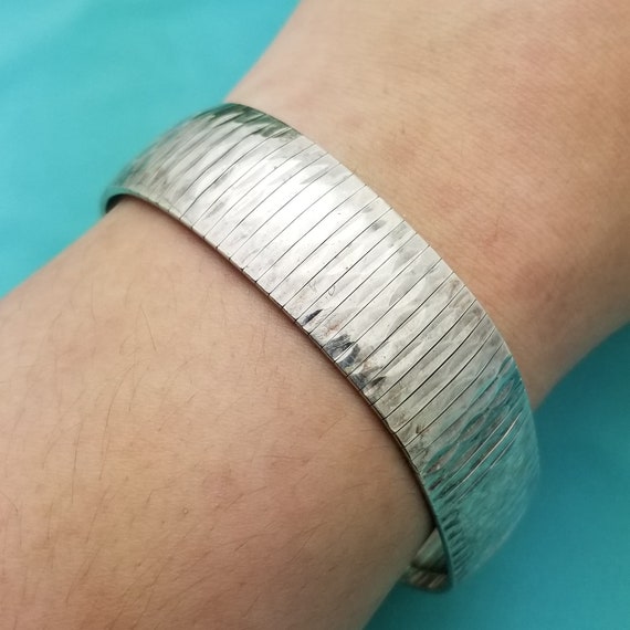 Silver .7" Wide Bracelet-925-Sterling-Flexible-Te… - image 1