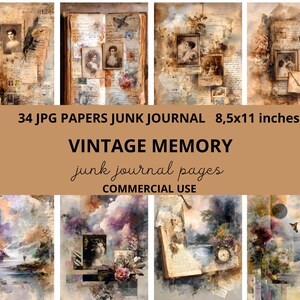 Pagine di diario vintage per ricordi / Carte digitali storiche / Set di collage shabby chic / Stampabili per album di ritagli estetici per i ricordi