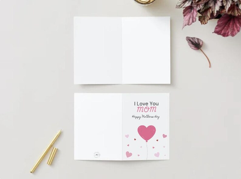 Heart Balloon Mother's Day Card | Printable I Love You Mom (PDF) - Etsy