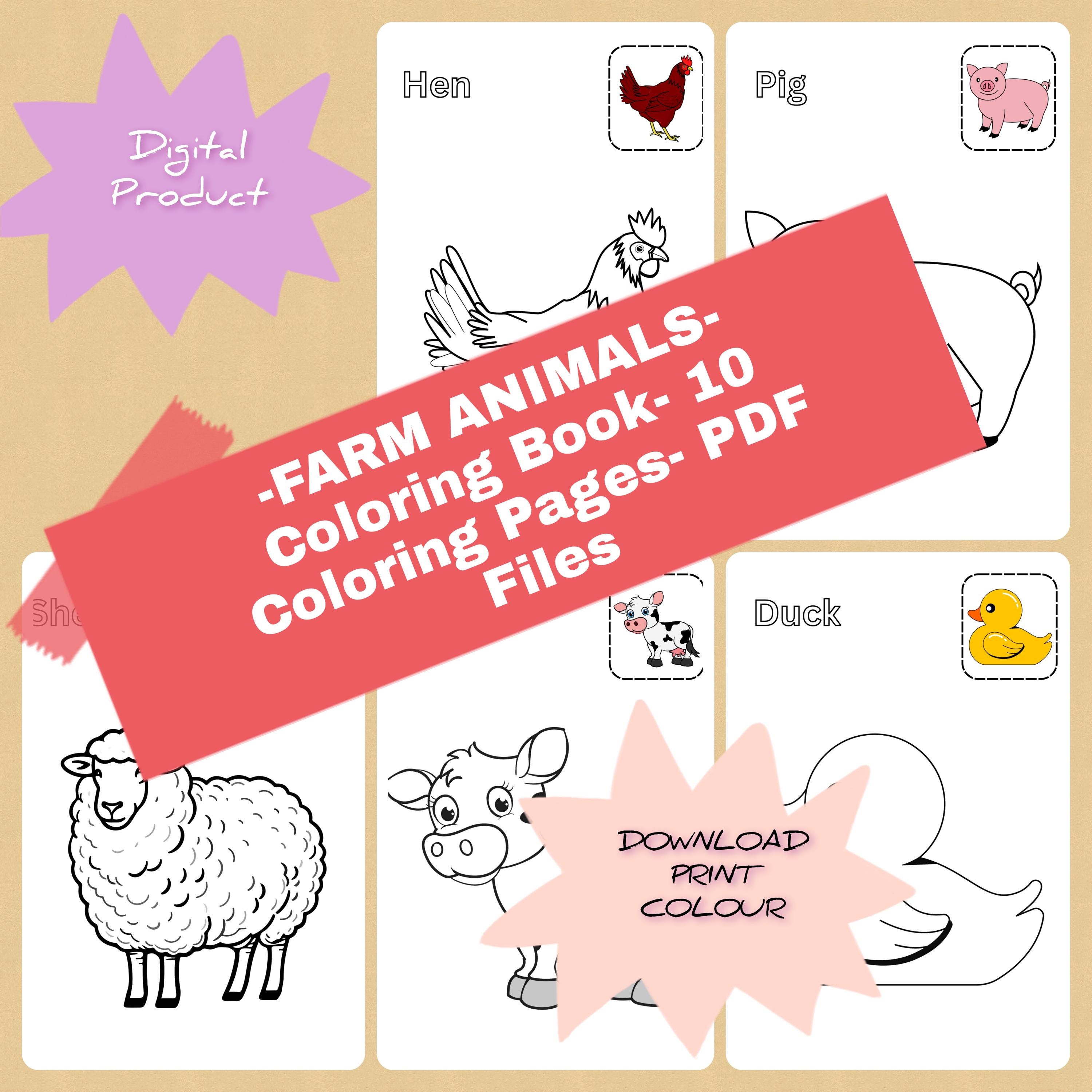 Farm Animals Coloring Book - 10 Printable Coloring Pages - Cute Farm ...