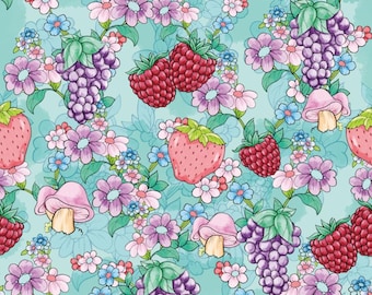 Strawberry Shortcake Fabric, Strawberry Fruit Flower Fabric Cotton Cartoon Fabric Sewing Fabric Animation Fabric By the Half Yard