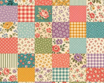 Vintage Cottage Style Floral Patchwork Fabric Shabby Chic Quilt Block Fabric – 1/2 yard – Sewing Quilting Craft – 100% Cotton
