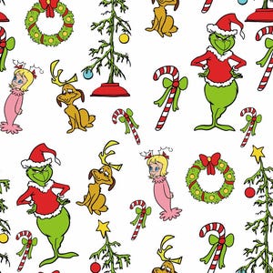 Tela navideña de El Grinch Tela de El Grinch robó la Navidad Tela de algodón con dibujos animados Tela para coser Tela de animación por media yarda