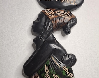 African mother with a baby  wooden sculpture, African woman wooden sculpture African sculpture in hand carved wood, wall hanging decor .38cm