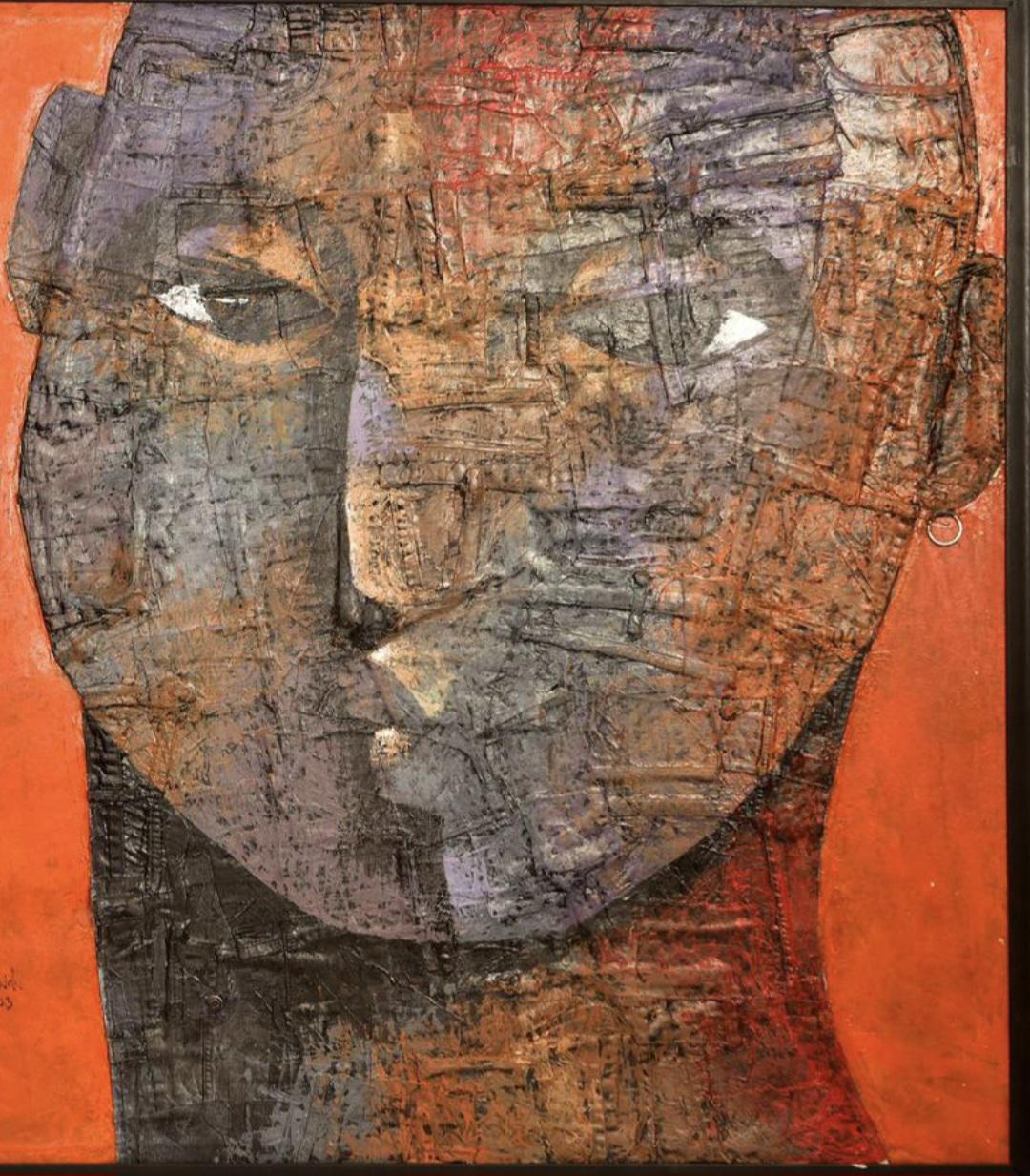 Unique painting  THE VIEW,Abstract Textured Portrait on Canvas