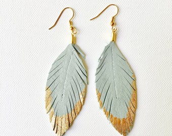 Feather Earrings, Leather Feather Earrings, Genuine Leather Feather Earrings, Large Feather Earrings, Statement Earrings, Beautiful Earrings