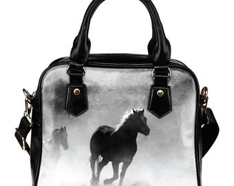 Clouded Horse Handbag, Custom Equestrian Shoulder Bag, Luxury Horse Lover Gift, Artistic Wildlife Purse, Elegant Vegan Leather Tote Fashion