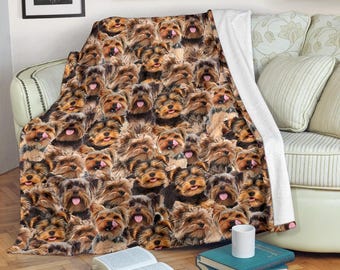 Yorkshire terrier fleecefilt, Yorkshire terrier hundfilt, söt valp ansiktstryck, Yorkshire terrier mamma present, mjukt sängkläder för husdjursälskare