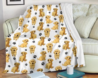 Tassavtryckspläd för Golden Retriever, söt fleecefilt med Goldie-valp, present till hundmamma, barnrumsinredning, mjukt sängkläder för husdjursälskare