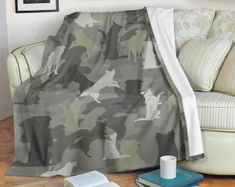 Manta de camuflaje para border collie, manta polar para perro pastor, ropa de cama de camuflaje, regalo rústico para papá perro, decoración para perro de agilidad