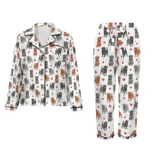 Affenpinscher Women's Long Sleeve Satin Pajama Set, Affenpinscher Mom Gift, Monkey Dog Sleepwear, Dog PJs, Cozy Pet Lover Loungewear image 4