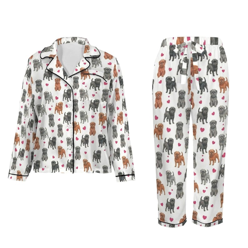 Affenpinscher Women's Long Sleeve Satin Pajama Set, Affenpinscher Mom Gift, Monkey Dog Sleepwear, Dog PJs, Cozy Pet Lover Loungewear image 4