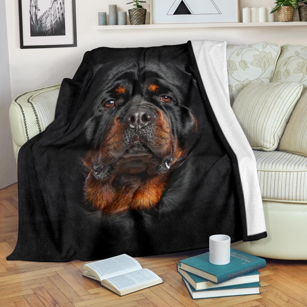Rottweiler Face Hair Blanket, Guard Dog Breed Gift, Soft Fleece