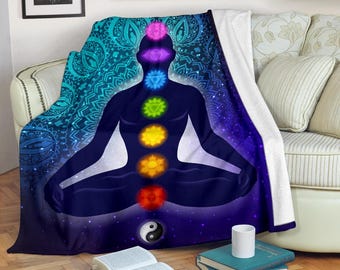 7 Chakras Blanket, Spiritual Meditation Gift, Suede Polyester Throw, Yoga Room Decor, Ultra-Soft Micro Fleece, Zen Wellness Art Home Gift