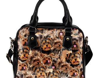 Yorkshire Terrier Schultertasche mit Vollgesichtsmotiv, personalisierte Yorkie-Handtasche, luxuriöses Geschenk für Yorkie-Mama, modisches Accessoire für Tierliebhaber, Tragetasche aus veganem Leder