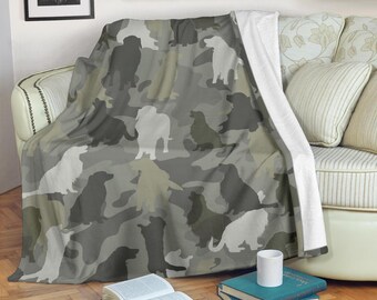 Golden Retriever Camouflage-pläd, jakthundsfleecefilt, kamouflage-sängkläder, rustik hundpappa-present, heminredning i skogen
