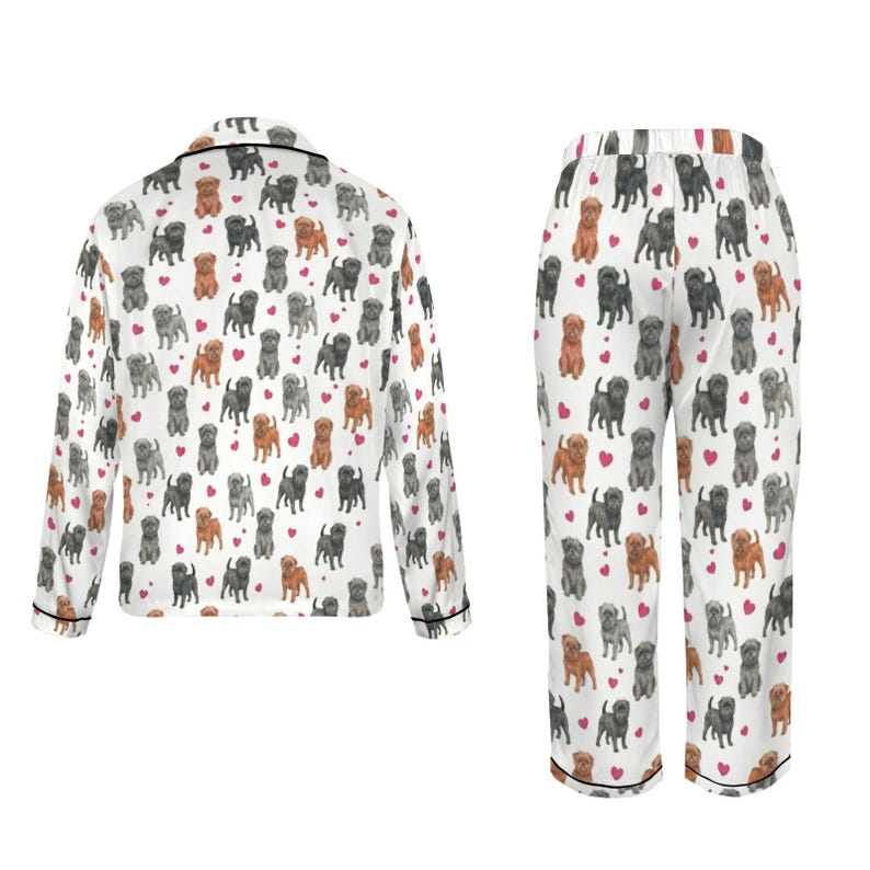 Affenpinscher Women's Long Sleeve Satin Pajama Set, Affenpinscher Mom Gift, Monkey Dog Sleepwear, Dog PJs, Cozy Pet Lover Loungewear image 5