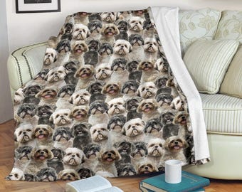 Shih Tzu-filt, helmaskigt hundtryck, söt valpfleece, present till Shih Tzu-mamma, fluffigt sängkläder för husdjursälskare