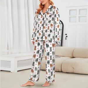 Affenpinscher Women's Long Sleeve Satin Pajama Set, Affenpinscher Mom Gift, Monkey Dog Sleepwear, Dog PJs, Cozy Pet Lover Loungewear image 2