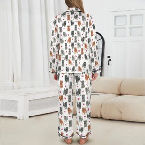 Affenpinscher Women's Long Sleeve Satin Pajama Set, Affenpinscher Mom Gift, Monkey Dog Sleepwear, Dog PJs, Cozy Pet Lover Loungewear image 3