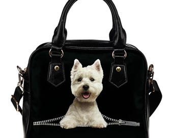West Highland White Terrier Zipper Shoulder Handbag, Custom Westie Dog Breed Purse, Luxury Pet Lover Gift, Westie Mom Tote, Leather Bag