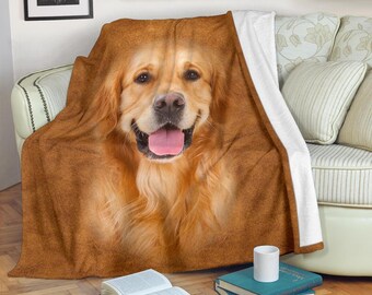Fleecefilt med golden retriever, realistiskt hundporträtt, sött sängkläder med Goldie-ansikte, present till hundmamma, dekoration för husdjursälskare