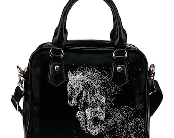 Horse Print Leather Handbag, Luxury Equestrian Shoulder Bag with Adjustable Strap, Artistic Horse Mom Gift, Elegant Vegan Leather Tote Bag