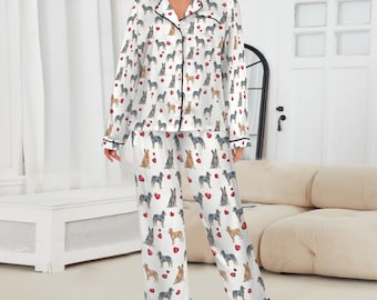 Australian Cattle Dog satijnen pyjamaset dames, aangepaste hondenras nachtkleding, pyjama met lange mouwen, moederhond veehond cadeau, luxe huisdierloungewear