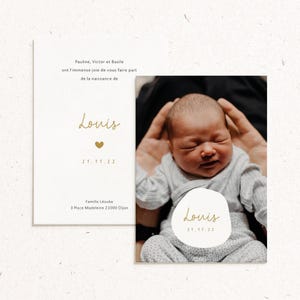 Modèle «Ovale» – Faire-part naissance photo ovale – Ecriture manuscrite et petit coeur