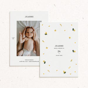 Modèle «Mimosa» – Faire-part naissance Mimosa – Fleurs de printemps – Élégant et artisanal