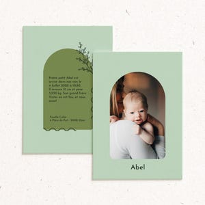 Modèle «Arche Branchage» – Faire-part naissance Arche – Motif branchage – Rose ou vert
