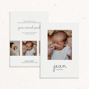 Modèle «Candeur» – Faire-part naissance photomaton – 4 photos et écriture enfantine écolier