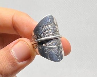 Handmade Engraved Sterling Silver Berber Ring: Tribal Bohemian Jewelry