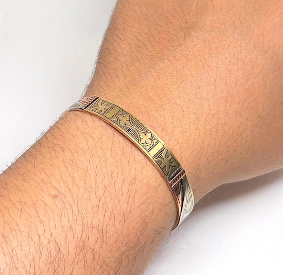 Bracelet Ethnique Berbère Marocain - Cuivre Doré, Ajustable, Pour Homme Ou Femme
