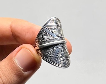 Handmade Berber Sterling Silver Ring: Bohemian Ethnic Jewelry, US Size 9
