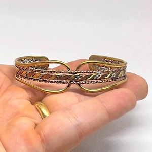 Adjustable Brass Copper Bangle Bracelet: Unisex Boho Healing Cuff