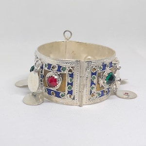 Handcrafted Berber Cuff Bracelet: Kabyle Enamel Plated Silver Moroccan Jewelry