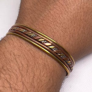 Handmade Brass & Copper Bangle: Adjustable Unisex Healing Cuff
