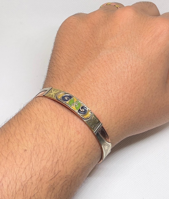 Handmade Enamel Berber Amazigh Brass Gold Bracelet: Adjustable Kabyle Amazigh Bangle